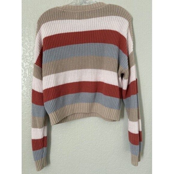 Hollister Knit Stripe Cropped Sweater Womens Size Small Cotton Blend Y2K Preppy - Picture 2 of 8